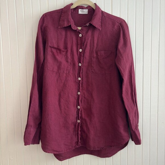 100% Linen Garnet Red Button Down Shirt - Picture 1 of 13